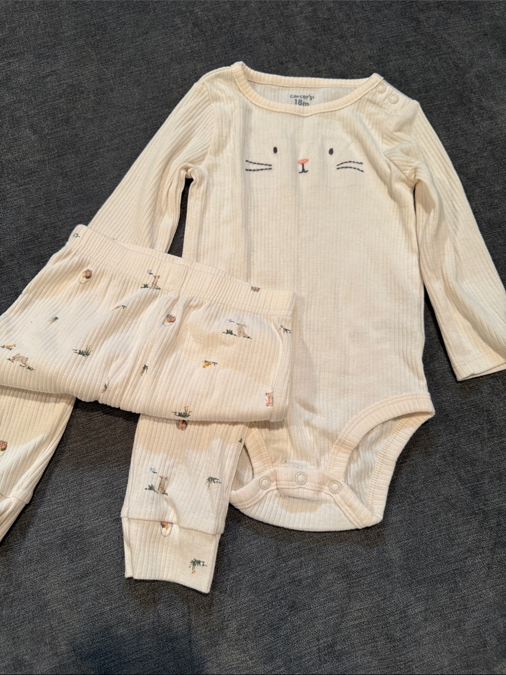 Carter's Cream Ribbed Long-Sleeve Bodysuit with Rabbit Face